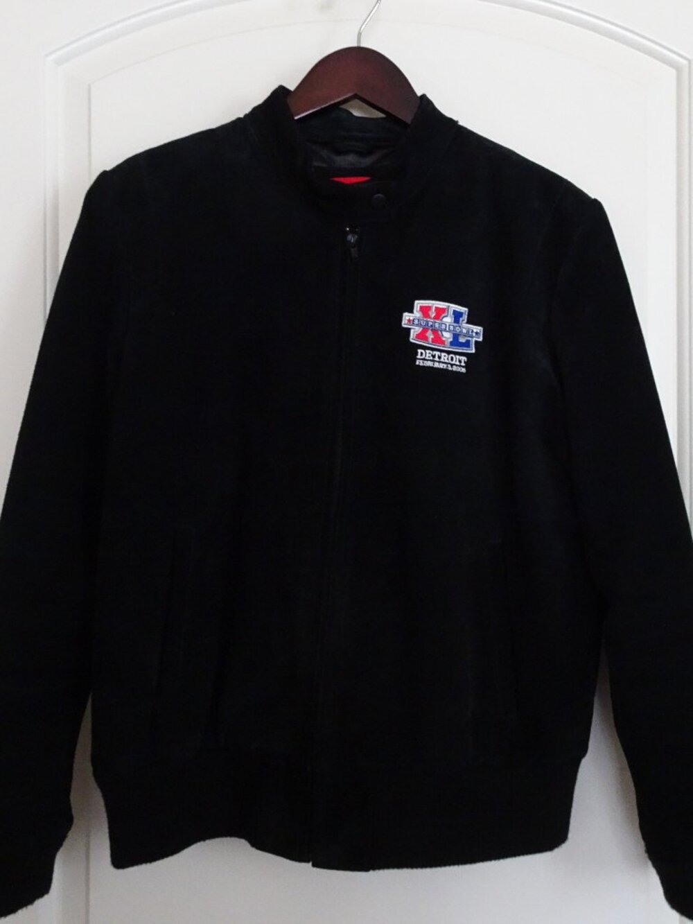 Custom-made Super Bowl XL ladies black leather jacket, size L, totally awesome!